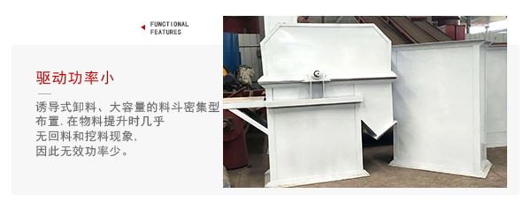 TD型斗式提升機驅動力小，無回料等特點展示圖。